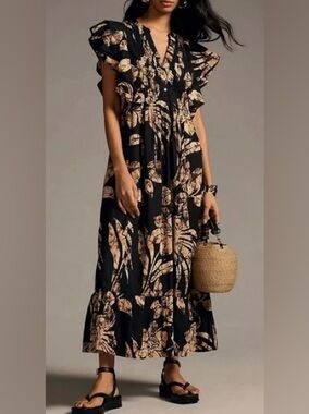 Maeve by Anthropologie Cassandra Maxi Dress in Oxford Black | XL | GUC